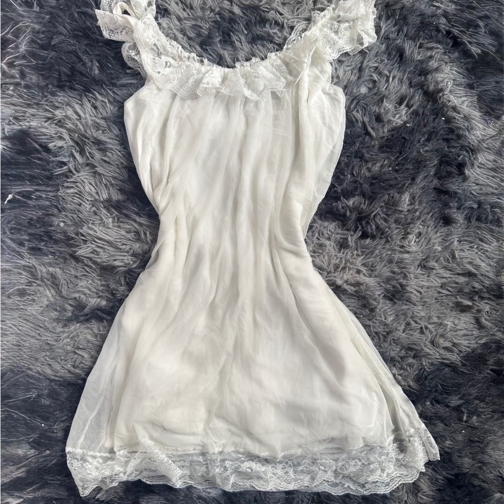 White Lace-Trim Sheer Slip Dress